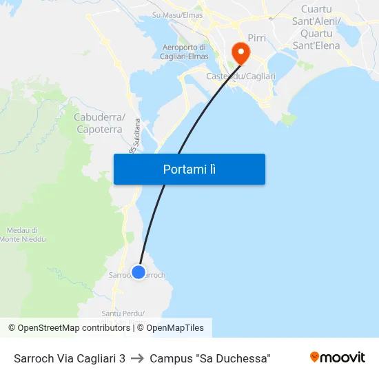 Sarroch Via Cagliari 3 to Campus "Sa Duchessa" map