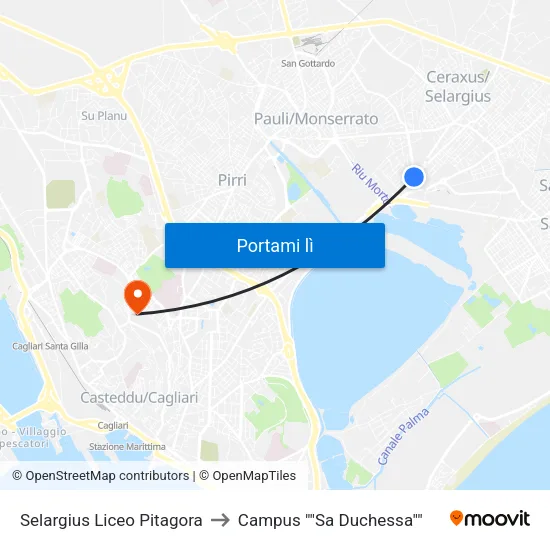 Selargius Liceo Pitagora to Campus "Sa Duchessa" map