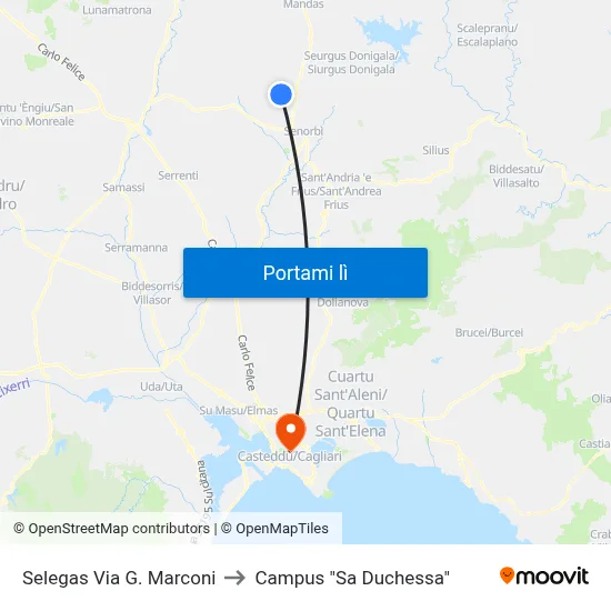 Selegas Via G. Marconi to Campus "Sa Duchessa" map