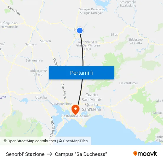 Senorbi' Stazione to Campus "Sa Duchessa" map