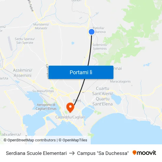 Serdiana Scuole Elementari to Campus "Sa Duchessa" map