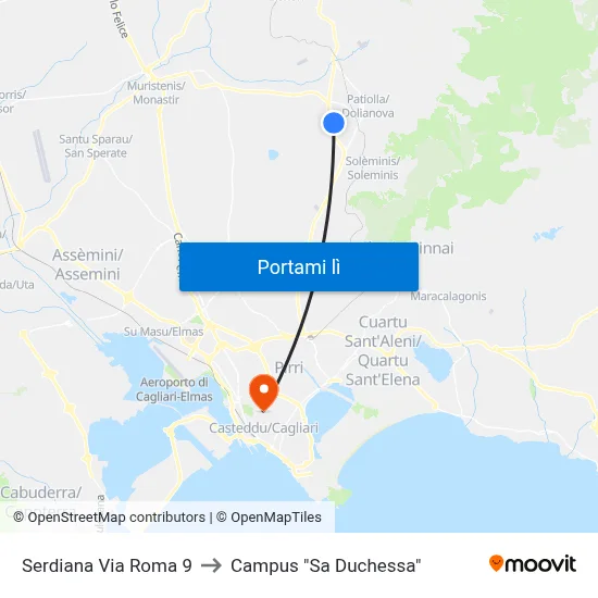 Serdiana Via Roma 9 to Campus "Sa Duchessa" map