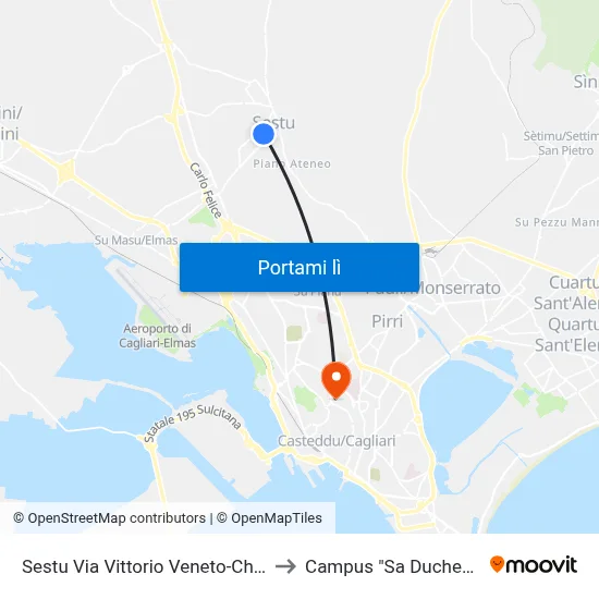 Sestu Via Vittorio Veneto-Chiesa to Campus "Sa Duchessa" map
