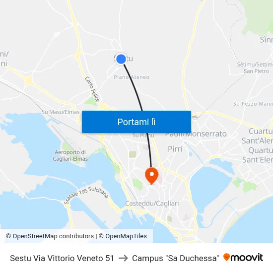 Sestu Via Vittorio Veneto 51 to Campus "Sa Duchessa" map