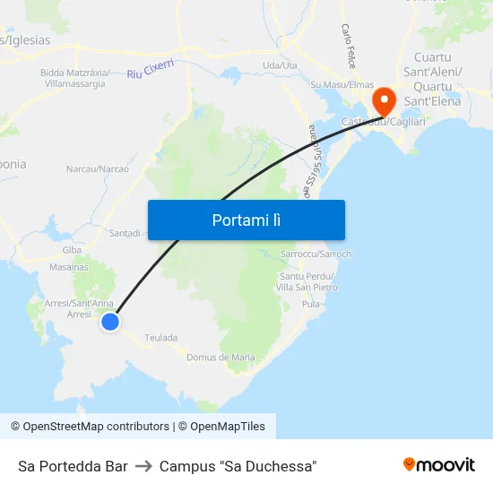 Sa Portedda Bar to Campus "Sa Duchessa" map