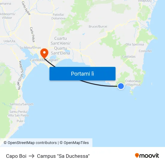 Capo Boi to Campus "Sa Duchessa" map