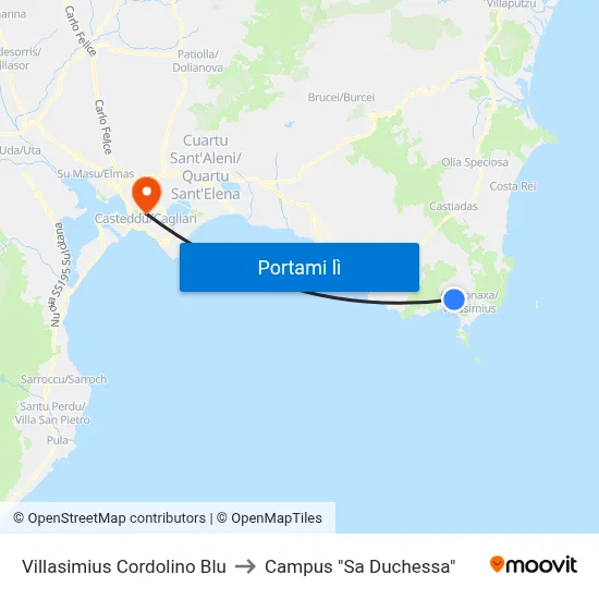Villasimius Cordolino Blu to Campus "Sa Duchessa" map
