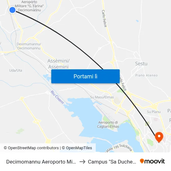 Decimomannu Aeroporto Militare to Campus "Sa Duchessa" map