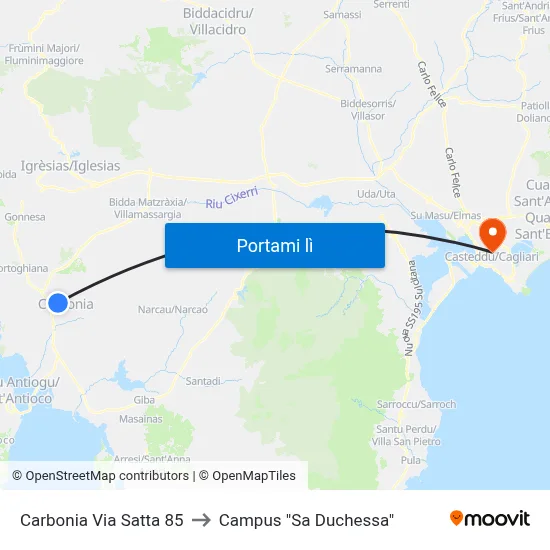 Carbonia Via Satta 85 to Campus "Sa Duchessa" map