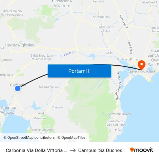 Carbonia Via Della Vittoria 57 to Campus "Sa Duchessa" map