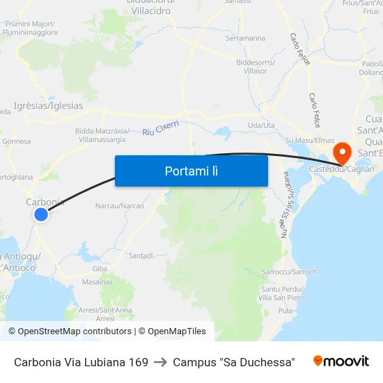 Carbonia Via Lubiana 169 to Campus "Sa Duchessa" map