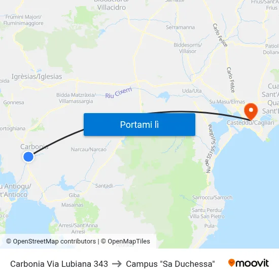 Carbonia Via Lubiana 343 to Campus "Sa Duchessa" map