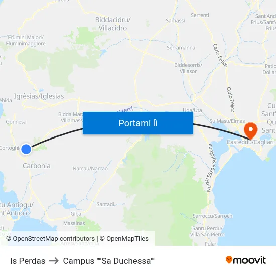 Is Perdas to Campus ""Sa Duchessa"" map