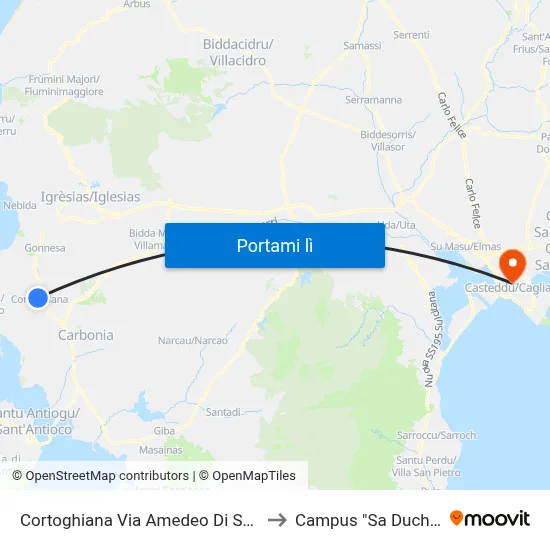 Cortoghiana Via Amedeo Di Savoia 29 to Campus "Sa Duchessa" map