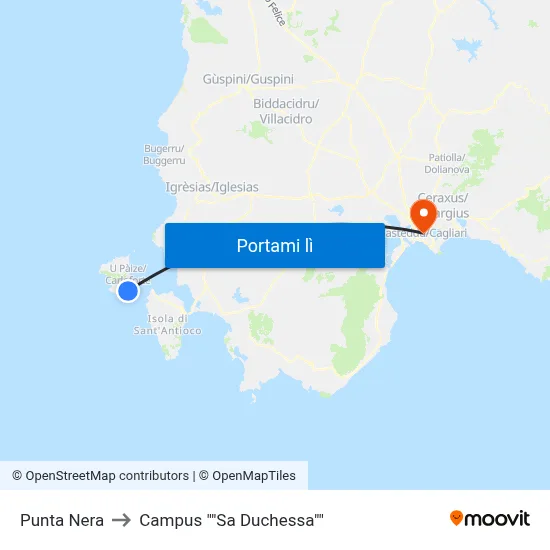 Punta Nera to Campus "Sa Duchessa" map