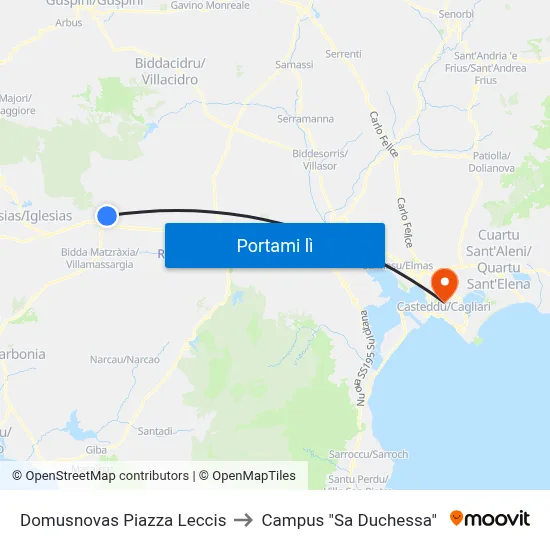 Domusnovas Piazza Leccis to Campus "Sa Duchessa" map