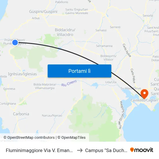 Fluminimaggiore Via V. Emanuele 122 to Campus "Sa Duchessa" map
