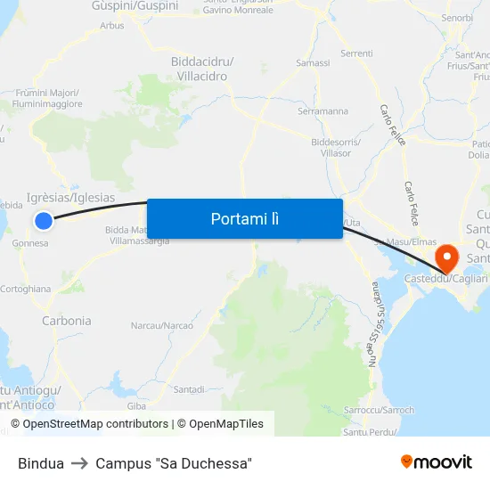 Bindua to Campus "Sa Duchessa" map