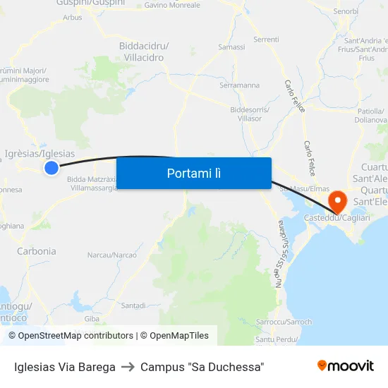 Iglesias Via Barega to Campus "Sa Duchessa" map