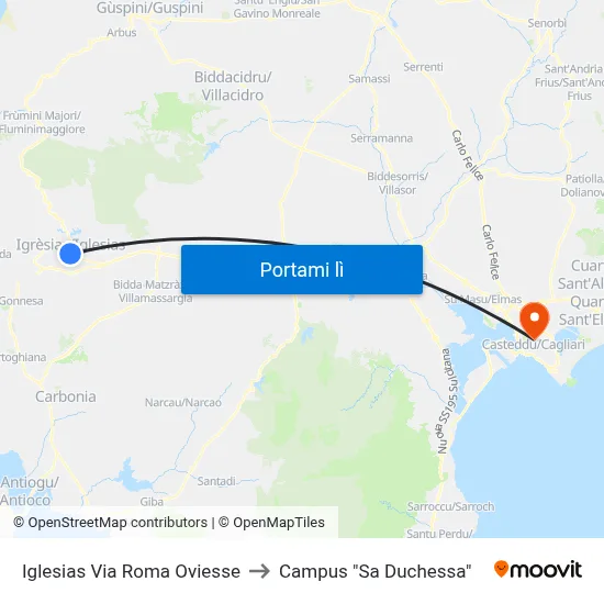 Iglesias Via Roma Oviesse to Campus "Sa Duchessa" map