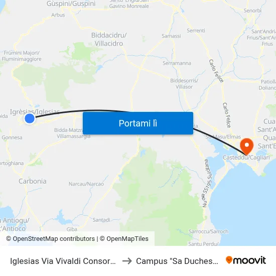 Iglesias Via Vivaldi Consorzio to Campus "Sa Duchessa" map