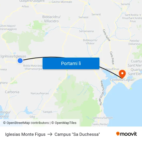 Iglesias Monte Figus to Campus "Sa Duchessa" map