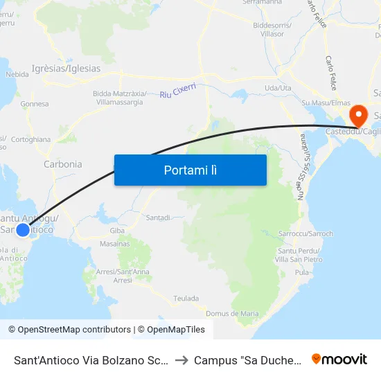 Sant'Antioco Via Bolzano Scuole to Campus "Sa Duchessa" map