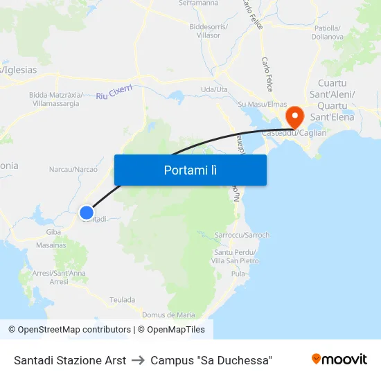 Santadi Stazione Arst to Campus "Sa Duchessa" map