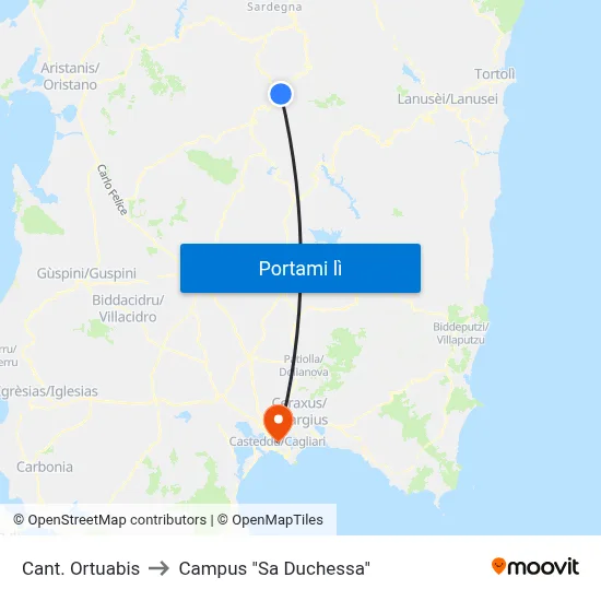 Cant. Ortuabis to Campus "Sa Duchessa" map
