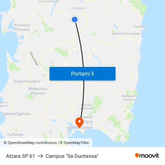 Atzara SP 61 to Campus "Sa Duchessa" map