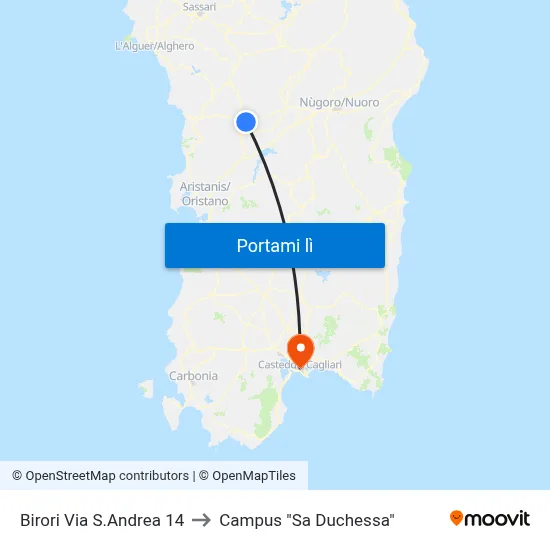 Birori Via S.Andrea 14 to Campus "Sa Duchessa" map