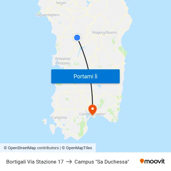 Bortigali Via Stazione 17 to Campus "Sa Duchessa" map