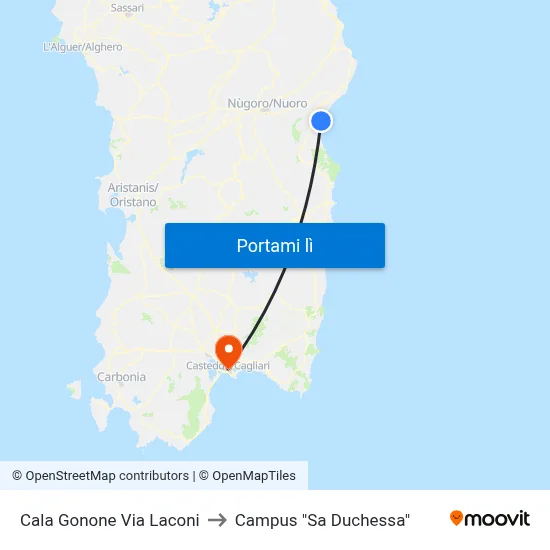 Cala Gonone Via Laconi to Campus "Sa Duchessa" map