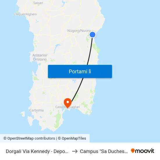 Dorgali Via Kennedy - Deposito to Campus "Sa Duchessa" map