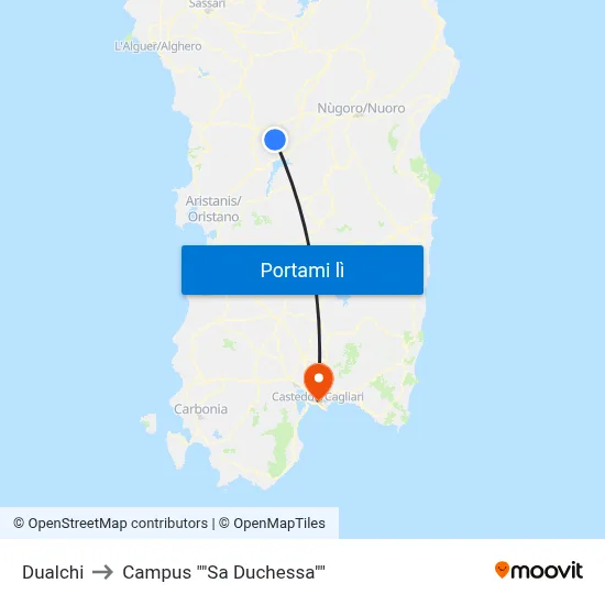 Dualchi to Campus "Sa Duchessa" map