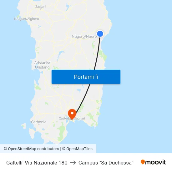 Galtelli' Via Nazionale 180 to Campus "Sa Duchessa" map