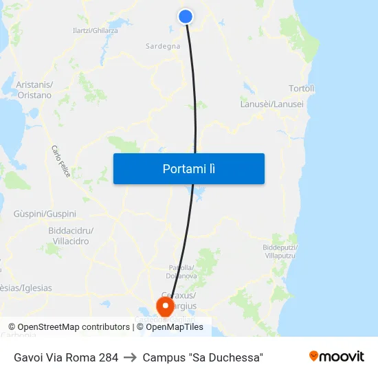 Gavoi Via Roma 284 to Campus "Sa Duchessa" map