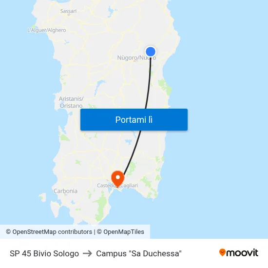 SP 45 Bivio Sologo to Campus "Sa Duchessa" map