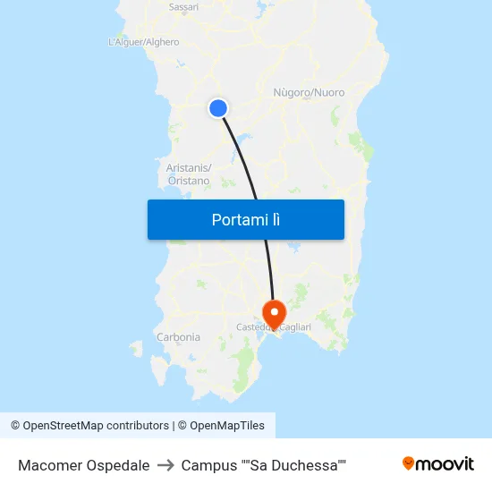 Macomer Ospedale to Campus ""Sa Duchessa"" map