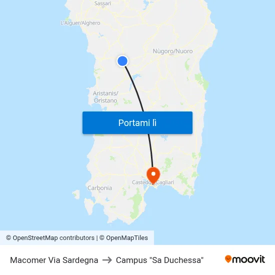 Macomer Via Sardegna to Campus "Sa Duchessa" map