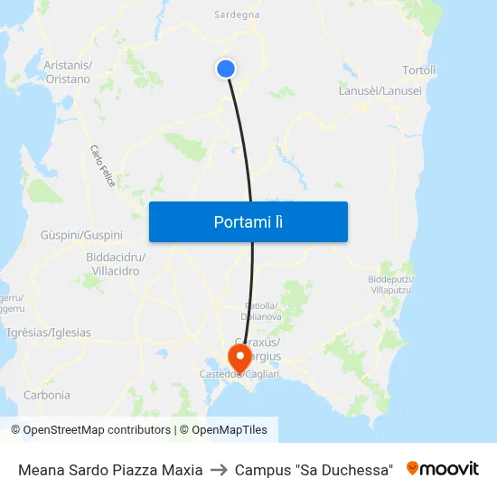 Meana Sardo Piazza Maxia to Campus "Sa Duchessa" map