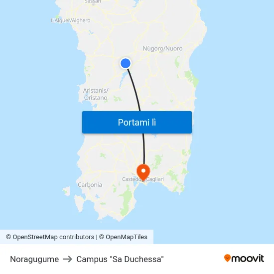 Noragugume to Campus "Sa Duchessa" map
