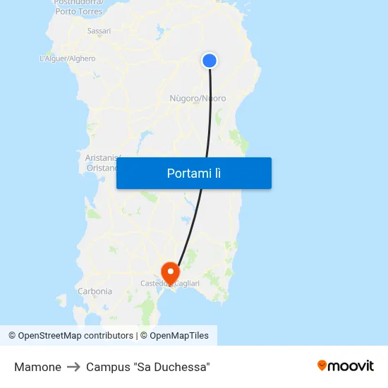 Mamone to Campus "Sa Duchessa" map