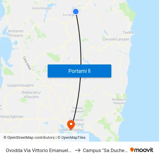 Ovodda Via Vittorio Emanuele II 43 to Campus "Sa Duchessa" map