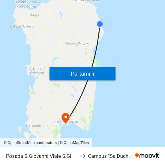 Posada S.Giovanni Viale S.Giovanni 1 to Campus "Sa Duchessa" map