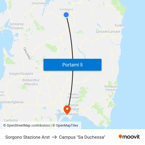 Sorgono Stazione Arst to Campus "Sa Duchessa" map