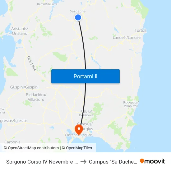Sorgono Corso IV Novembre-Liceo to Campus "Sa Duchessa" map