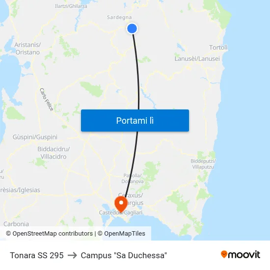 Tonara SS 295 to Campus "Sa Duchessa" map