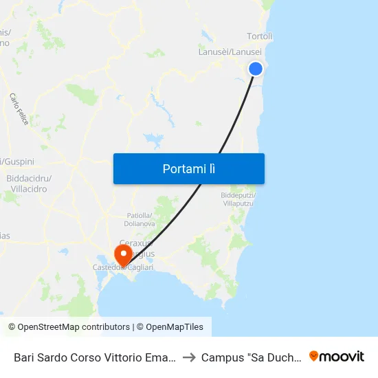 Bari Sardo Corso Vittorio Emanuele 5 to Campus "Sa Duchessa" map