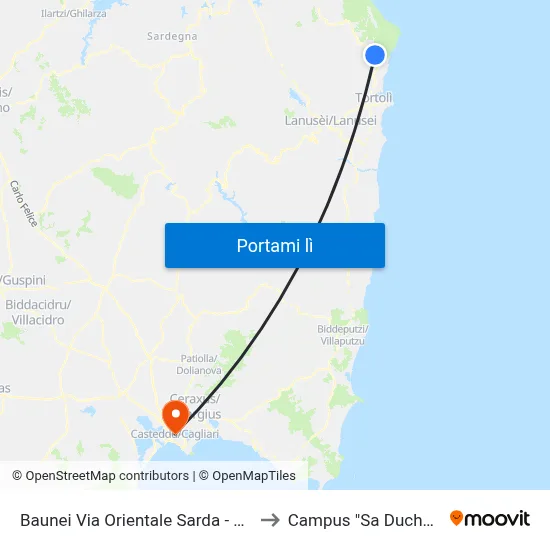 Baunei Via Orientale Sarda - Chiesa to Campus "Sa Duchessa" map